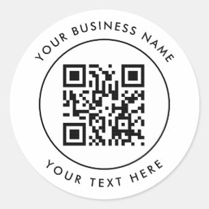 QR Code and Custom Text  Personalised White Classic Round Sticker