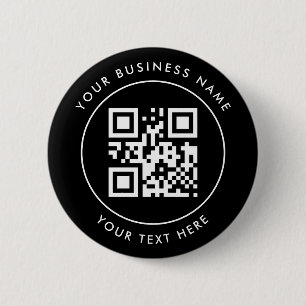 QR Code and Custom Text  Personalized Black 6 Cm Round Badge