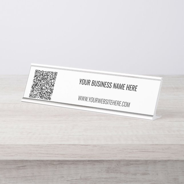 QR Code and Custom Text Professional Personalised Desk Name Plate (Front)