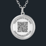 QR Code and Custom Text Professional Personalised Silver Plated Necklace<br><div class="desc">QR Code and Custom Text Professional Personalised Business Name Website Promotional Company Supplies / Gift - Add Your QR Code - Image or Logo / Name - Company / Website or E-mail or Phone - Contact Information / Address - Resize and Move or Remove / Add Elements - Image /...</div>