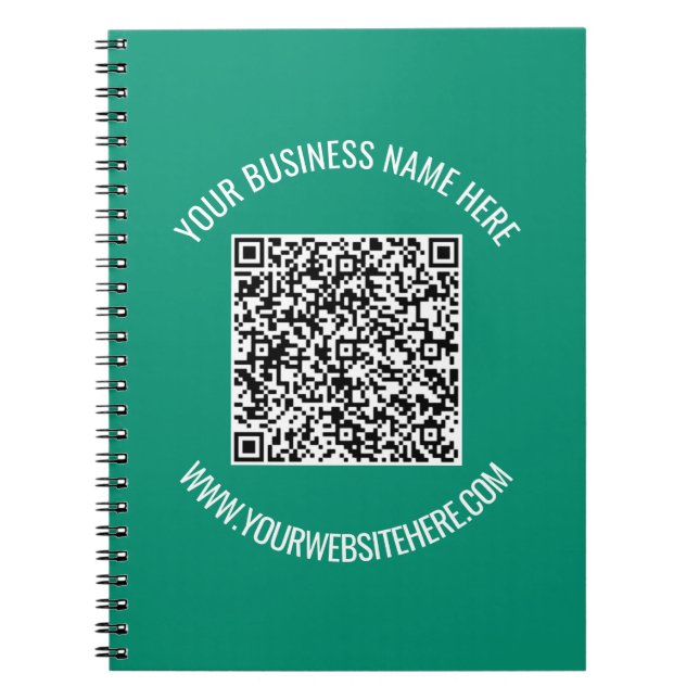 QR Code and Custom Text Promotional Modern Notebook (Front)