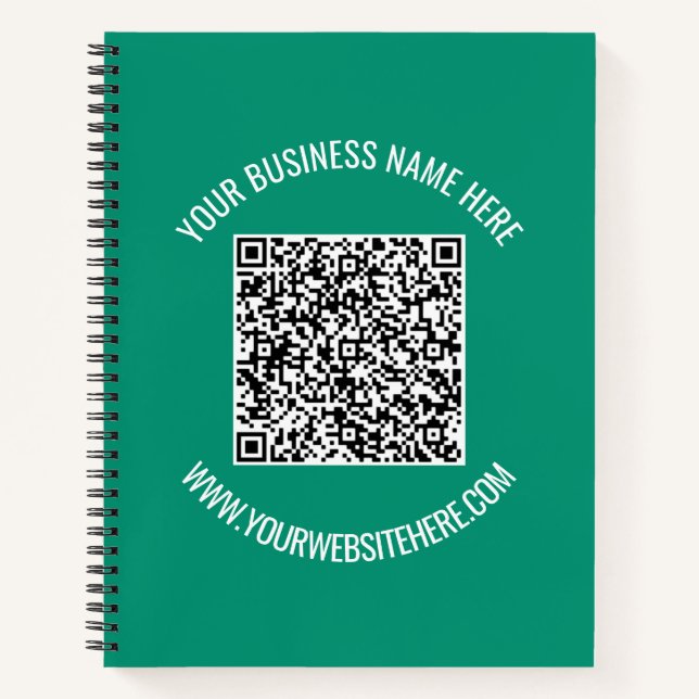QR Code and Custom Text Promotional Modern Notebook (Front)