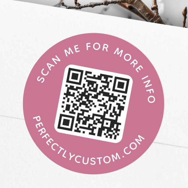QR code and custom text round rose mauve Classic Round Sticker (QR code and custom text round rose mauve Classic Round Sticker)