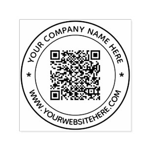 QR Code and Custom Text Round Self-inking Stamp