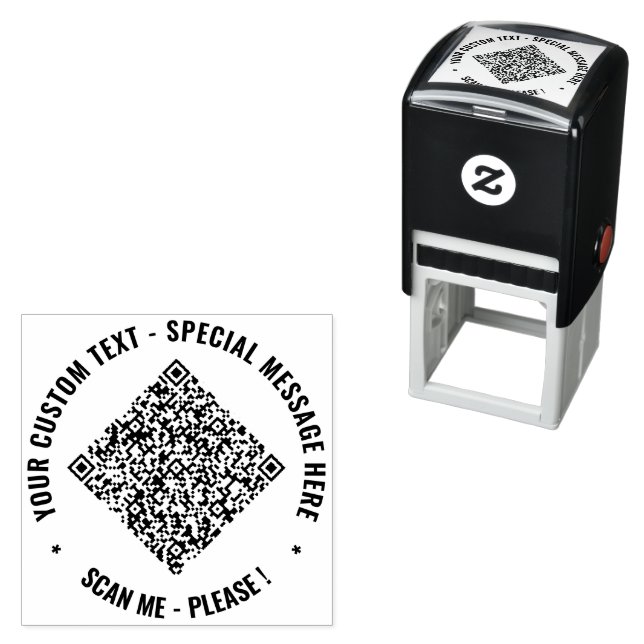 QR Code and Custom Text Round Self-inking Stamp (In Situ)