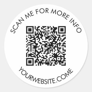 QR code and custom text round white & black Classic Round Sticker