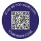 QR code and custom text round white & dark blue 