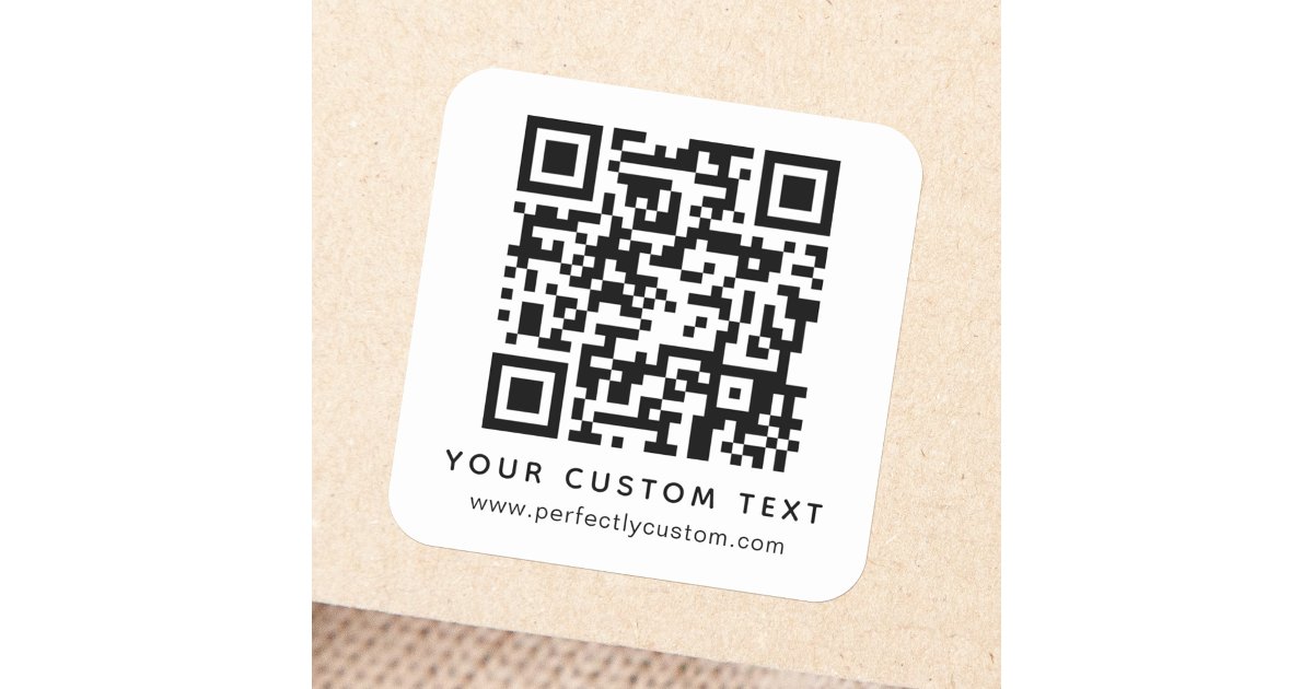 Square Qr Code Sticker QR code and custom text Square Sticker | Zazzle