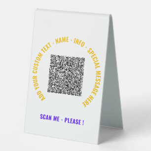 QR Code and Custom Text Table Sign Choose Colours