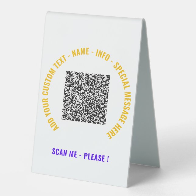 QR Code and Custom Text Table Sign Choose Colours (Front)