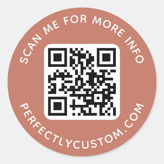 QR code and custom text terracotta brown Classic Round Sticker (Front)