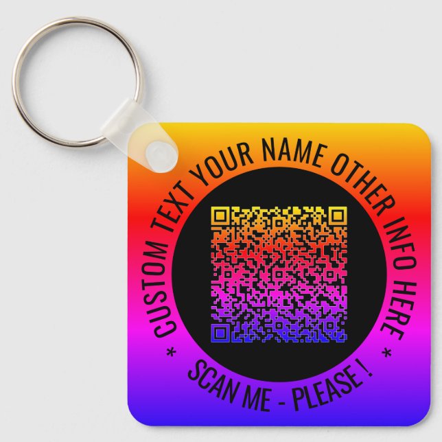 QR Code and Custom Text Your Personalised Keychain (Front)