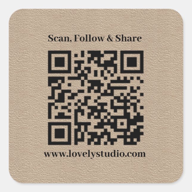 QR code and custom your text | kraft paper Square Sticker (Front)