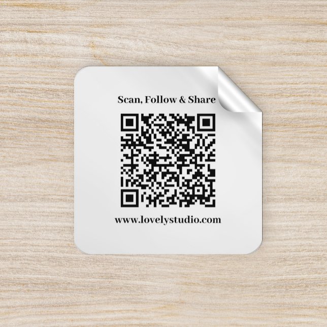 QR code and custom your text stickers (#zazzlemade #QRcode #addqrcode #CustomQRCode #template #customtext #blackandwhite #modern)