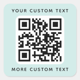 QR code and text top and bottom light aqua blue Square Sticker