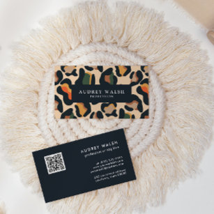QR CODE  Animal Skin Leopard spot earth colours  Business Card