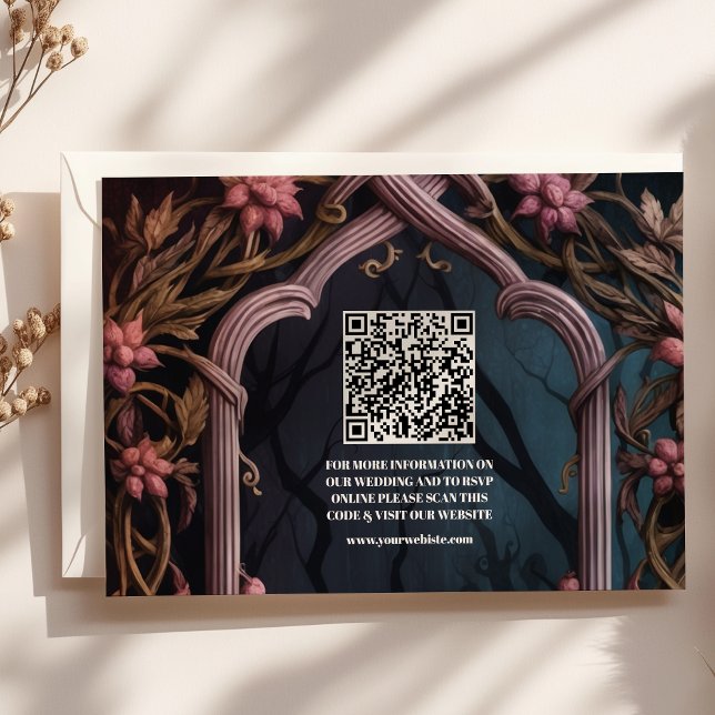  QR Code Art Nouveau Floral Gothic Halloween Weddi Enclosure Card (Creator Uploaded)