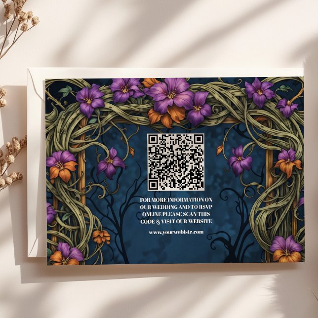  QR Code Art Nouveau Gothic Halloween Wedding Enclosure Card (Creator Uploaded)