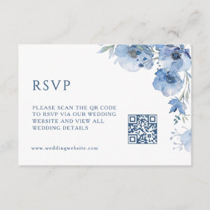 QR Code Artistic Blue Flowers Enclosure Card