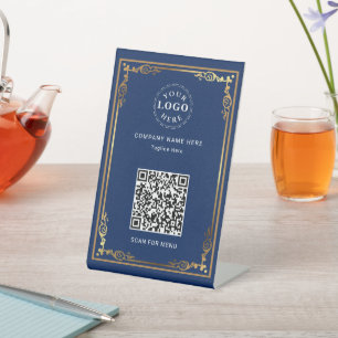 QR code attached Personalised Navy Blue Pedestal Sign