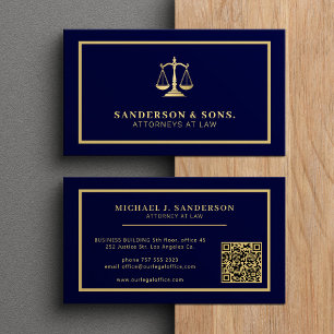 QR code attorney lawyer professional gold navy Business Card