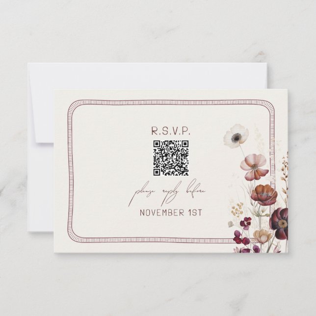 QR Code Autumn Anemone Floral Wedding RSVP Card (Front)