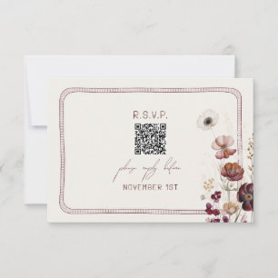 QR Code Autumn Anemone Floral Wedding RSVP Card