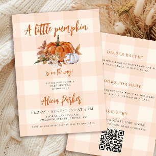 QR code autumn fall gingham pumpkin baby shower Invitation