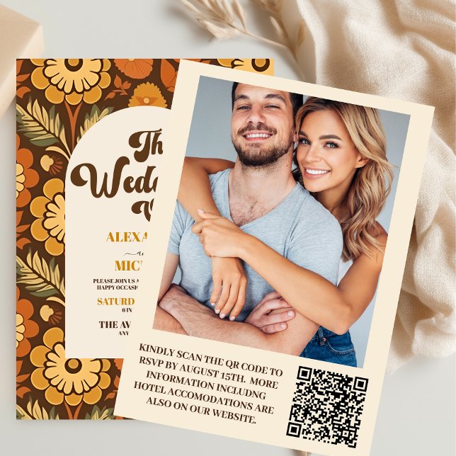 QR Code Aztec Tribal Brown Ethnic Western Wedding Invitation (Creator Uploaded)