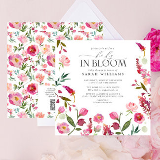 QR Code Baby In Bloom Watercolor Floral Shower Invitation