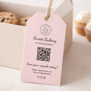 QR Code Bakery Logo Pink Business Gift Tags