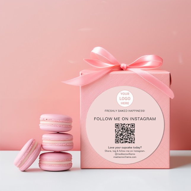 QR Code Bakery Logo Pink Business Sticker (QR Code Bakery Logo Pink Business Sticker)