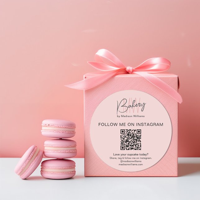 QR Code Bakery Monogram Logo Pink Business Sticker (Creator Uploaded)