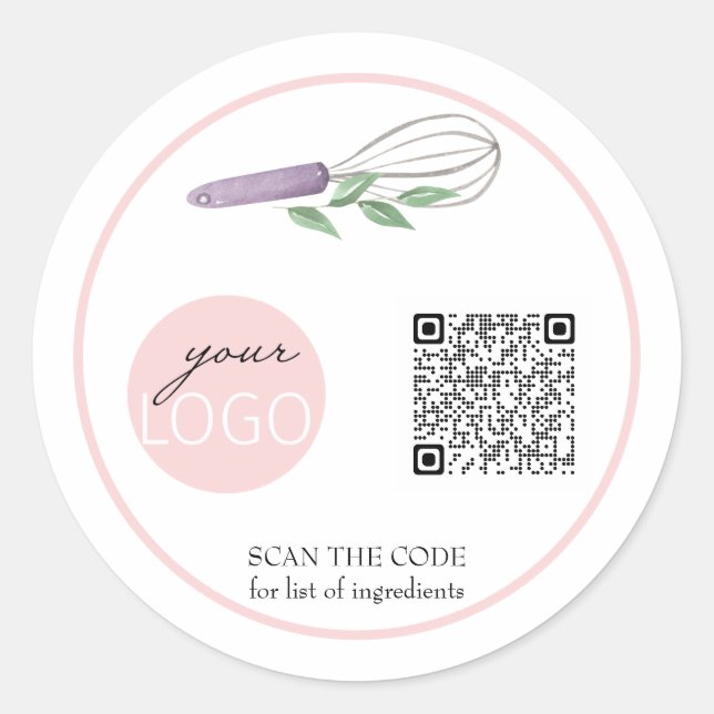 QR Code Baking Food Business Pink  Classic Round Sticker (Front)