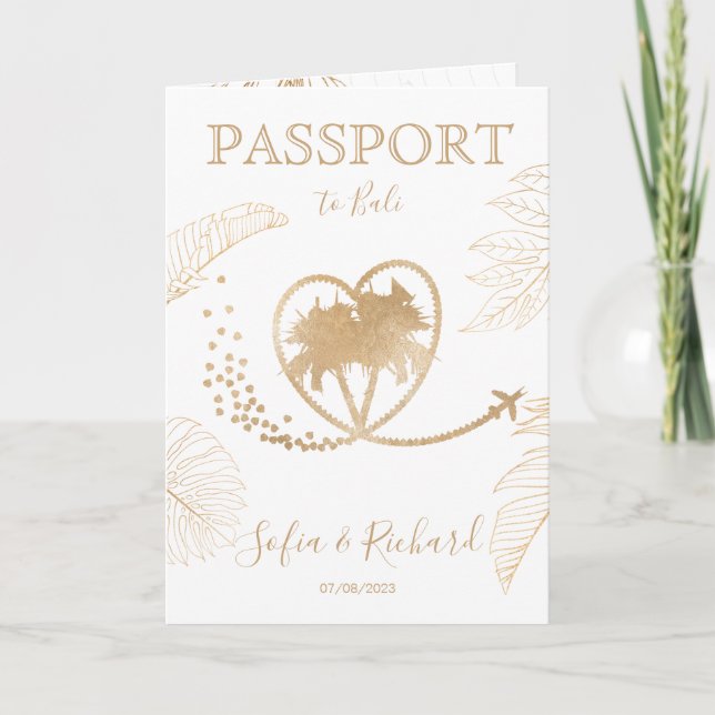 QR Code Bali Wedding Destination Passport Invitation (Front)