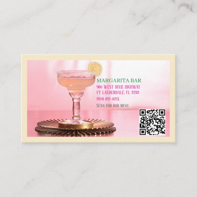QR Code  Bar & Lounge  Margarita Business Card (Front)