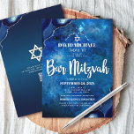 QR Code Bar Mitzvah Blue Galaxy Agate Script Bold Invitation<br><div class="desc">Be proud, rejoice and showcase this milestone of your favourite Bar Mitzvah! Send out this cool, unique, modern, personalised QR code invitation for an event to remember. White script typography and Star of David overlay a deep blue galaxy watercolor background with navy blue agate accented with faux silver veins. On...</div>