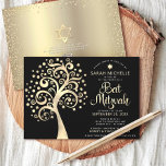 QR Code Bat Mitzvah Black Gold Tree of Life Script Invitation<br><div class="desc">Be proud, rejoice and showcase this milestone of your favourite Bat Mitzvah! Send out this sophisticated, modern, personalised QR code invitation for an event to remember. A bold, graphic faux gold foil tree with sparkly Star of David and dot “leaves”, along with faux gold foil calligraphy script and white sans...</div>