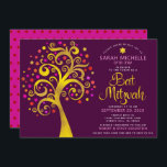 QR Code Bat Mitzvah Burgundy Gold Tree of Life Invitation<br><div class="desc">Be proud, rejoice and showcase this milestone of your favourite Bat Mitzvah! Send out this bold, modern, personalised QR code invitation for an event to remember. A fun, graphic faux gold foil tree with sparkly pink, orange and red Star of David and dot “leaves”, faux gold foil calligraphy script and...</div>