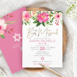 QR Code Bat Mitzvah Pink Floral Gold Script Modern Invitation<br><div class="desc">Be proud, rejoice and showcase this milestone of your favourite Bat Mitzvah! Send out this stunning, modern, personalised QR code invitation for an event to remember. A chic, stunning, pink and peach floral watercolor with faux gold foil script typography and modern dusty rose and grey sans serif type overlay a...</div>