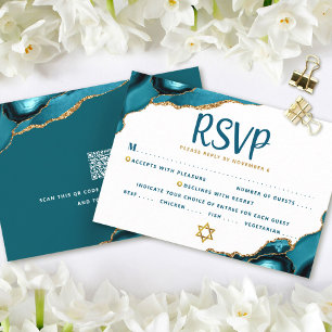QR Code Bat Mitzvah Turquoise Agate Bold RSVP Card