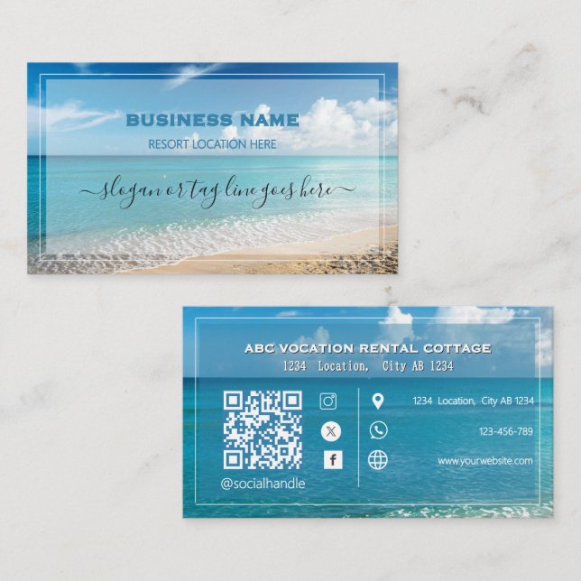 QR Code Beach Elegant Spa Travel Business Card (Front/Back)