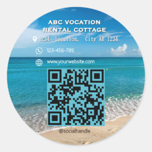 QR Code Beach Elegant Spa Travel  Classic Round Sticker
