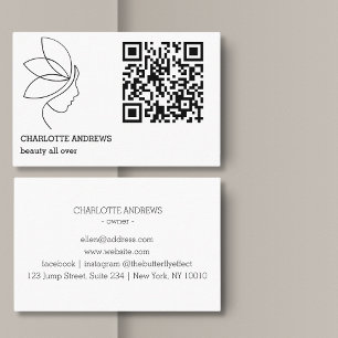 QR code, beauty, logo, line Art Black Business Card