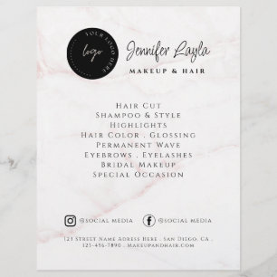 QR Code Beauty Salon Custom Logo Pink Marble Flyer