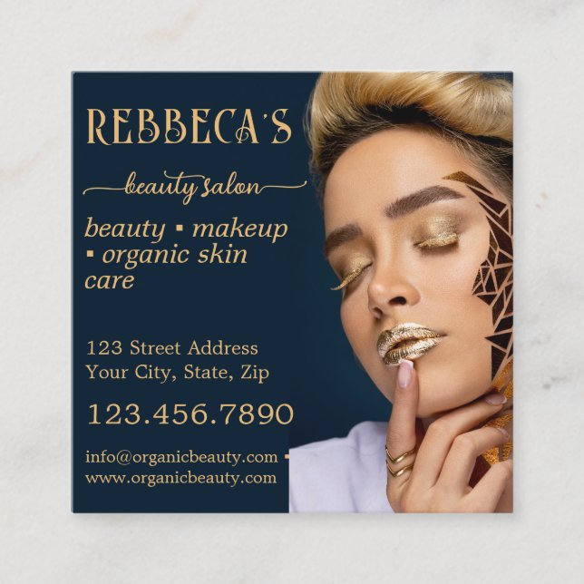 QR Code Beauty Salon Photo Business  Square Business Card (Front)