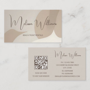 QR Code   Beige Abstract Art Initials Business Card