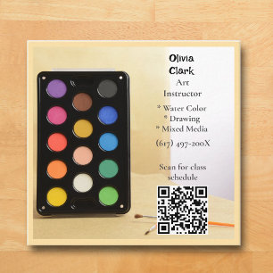 QR Code Beige Artist Tutor Educator Art teacher  Square Business Card