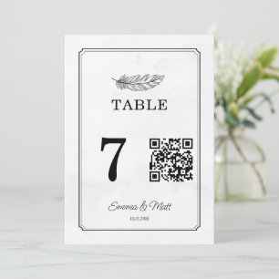 QR Code Beige Elegant Wedding Table Number Card