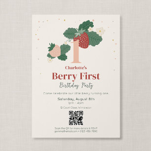 QR Code Berry First Birthday Heirloom Strawberry Invitation